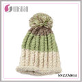 Chapeau acrylique de tricotage de boule de laine d&#39;épaississement de rayure d&#39;arc-en-ciel (SNZZM014)